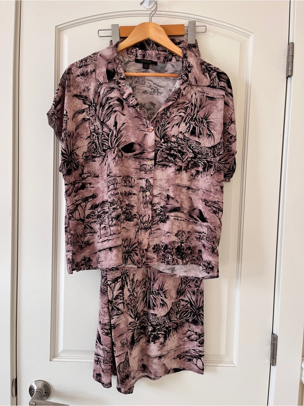Midnight Bakery Safari Toile 100% Rayon Pajama Set | L | Cottagecore | 2-pc